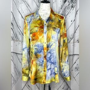 CALVIN KLEIN Watercolor Button Down Blouse Large